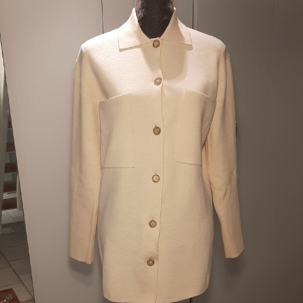 BABATON💝NWOT Cream Longline Button-Front Knit Jacket VERY OVERSIZED Sz S - Picture 2 of 12